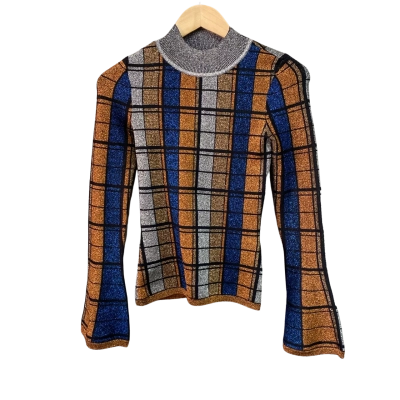 Sass & Bide Womens  Size XS Long Sleeve Top Blue / Brown / Silver 