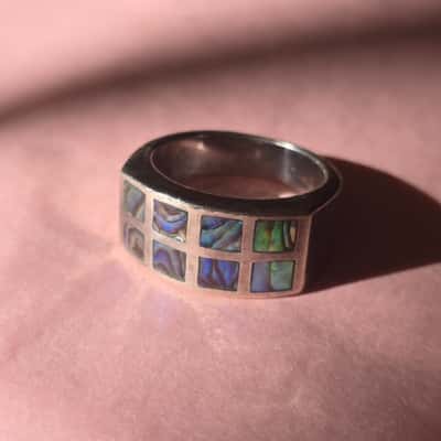 Wide band sterling silver Ring with paua / abalone shell inlays