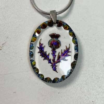 925 Sterling Silver Crystal Clear Thistle Pendant With Necklace 