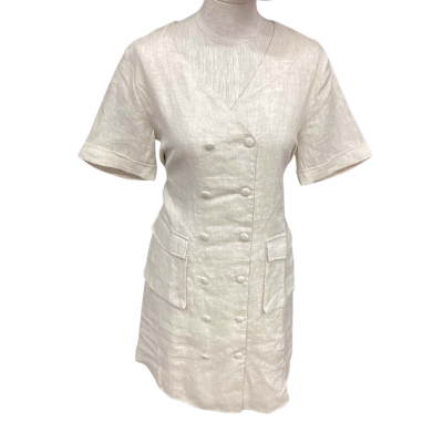 NEW - Adorne Women's  Size 8 Short Sleeve Dress  Beige With Buttons & Pockets