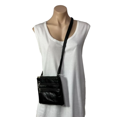  Womens Black Faux Leather Cross Body Bag 
