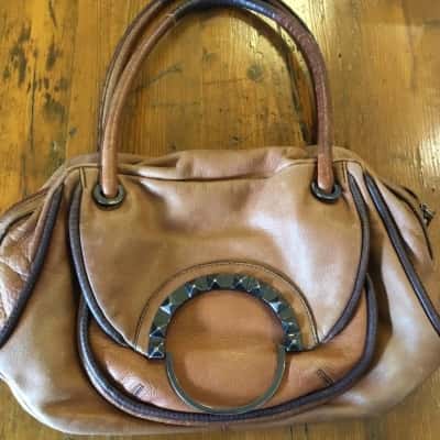 Mimco Brown Mimco Tundra Half Moon Leather Bag