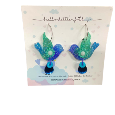  Hello Little Friday Glitter Blue Bird  Earrings 