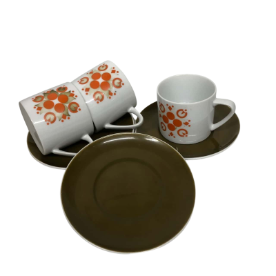 Kelco Cups & Saucers/ White/Orange/Green - Japan