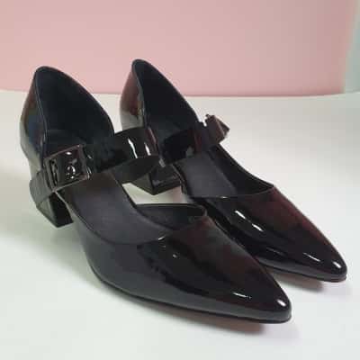 Midas Women's Size 39 Matcha-Mi Black Patent Leather Shoe