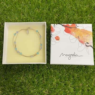  Womens Magnolia 925 Silver Bracelet with Blue Beads in Box