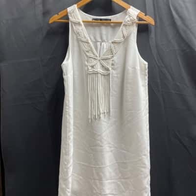 Zara Basic Shift Dress White with V Neckline