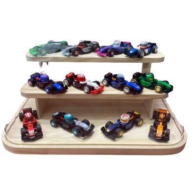 Lego F1 12 Collectable race cars in Perspex and wood dome.