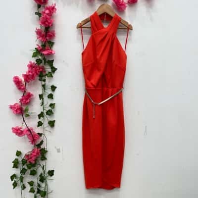 Miss Selfridge Womens Halter Neck Mini Dress Size 6 Red Orange 