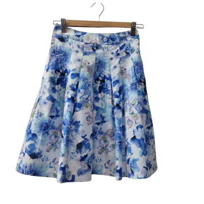 Forever New Women's Size 6 Pleated Blue Floral Skirt 