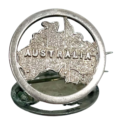 Antique Map of Australia Circular Sterling Silver Hallmarked Brooch  