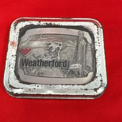  Men's Vintage Promotional Oil Field Scene Pewter Belt Buckle Oil & Gas Company Weatherford