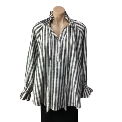 Jatea The Label Womens Size M Black / White  / Gold Thread Striped Long Sleeve Top