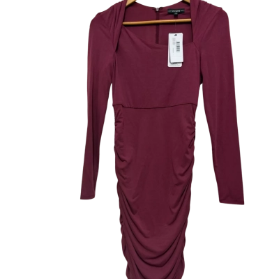 Burgundy Nicolette GUESS Dress (Size Small) Ruched Bodycon Long Sleeve 