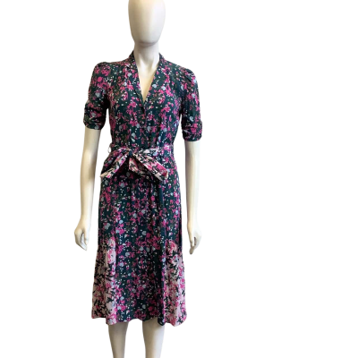 Diane Von Furstenberg Women's Size XS Short Sleeved Midi Dress Pink and Green Floral 