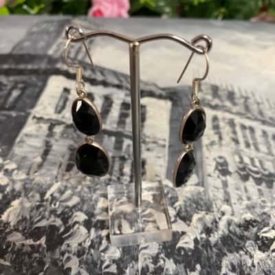 Silver 925 dangle earrings with black stone- please read description 