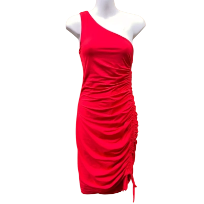 Kookai Bright Red Ruched One-Shoulder Dress Size 2