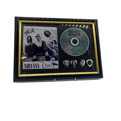 Framed Nirvana Nevermind CD Guitar Pics & Signatures