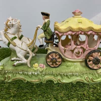 Vintage 1970 Enesco capodiminte-style porcelain horse drawn carriage figurine