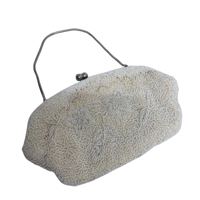  Womens White Vintage Beaded Clutch purse