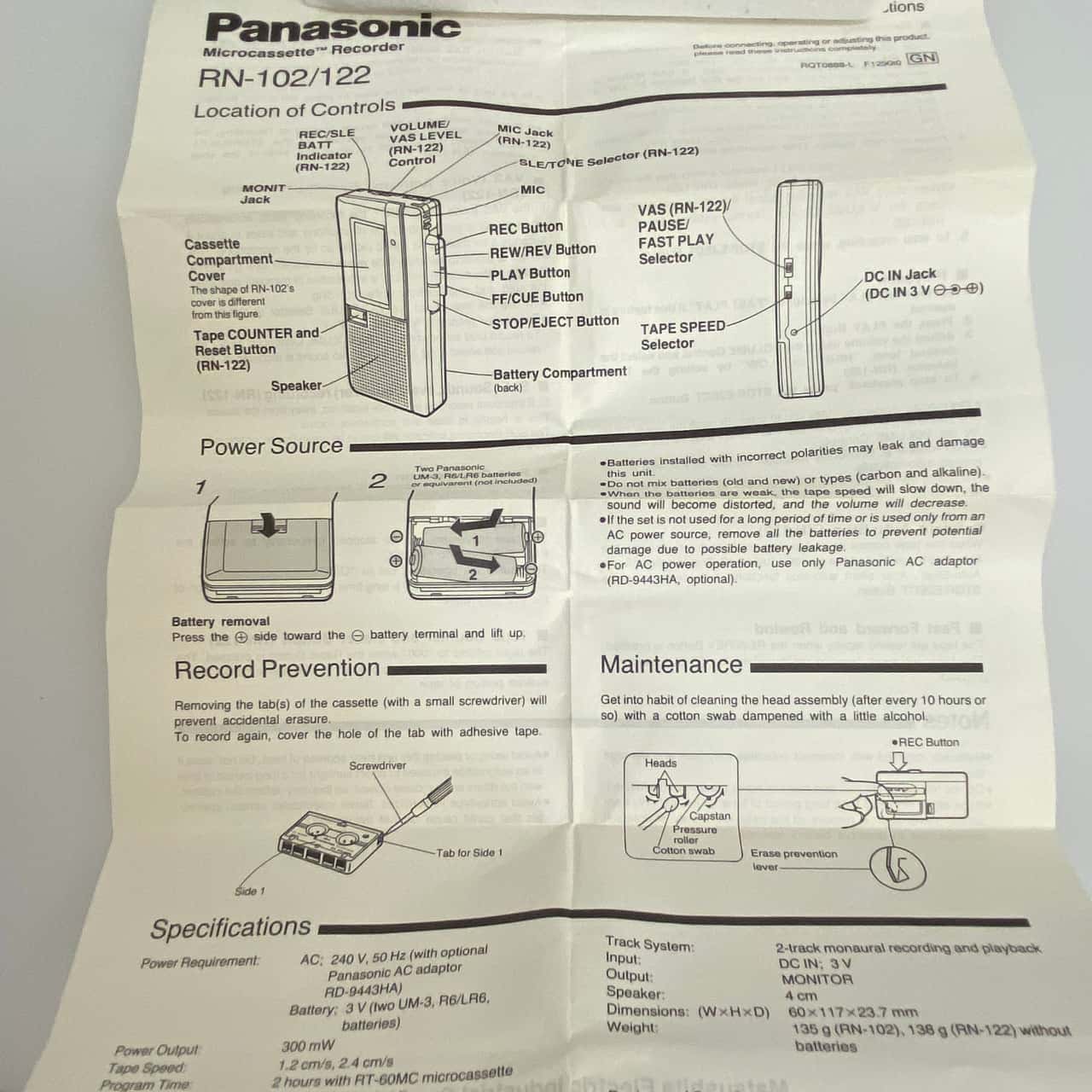 Panasonic RN122 Micro Cassette Voice Recorder(s)