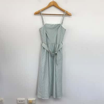 Marcs Recycled Yarn Green White Striped Midi Dress   Size 8