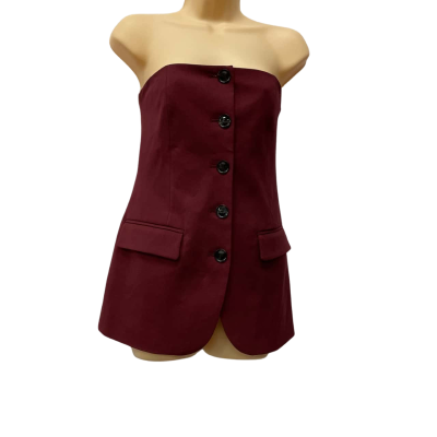 Zara Womens  Size XS Button Up  / Off-the-shoulder Top Maroon 