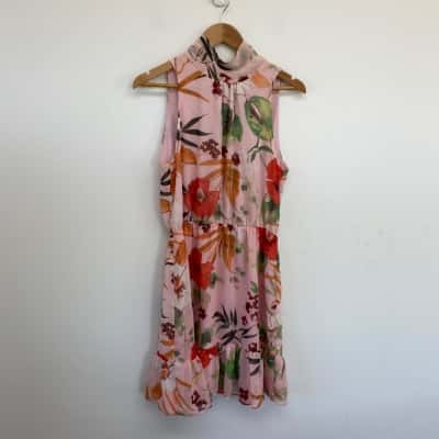 Cue Pink Floral Sleeveless Mini Dress  Size 12 