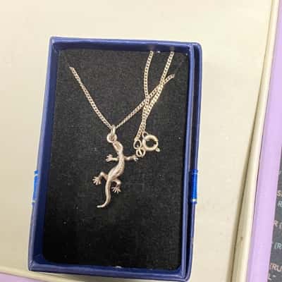 Lizard Pendant Necklace, 925 Silver Chain