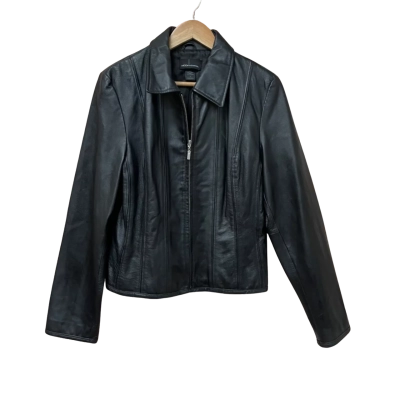 Moda International Womens Size L Black Leather Jacket