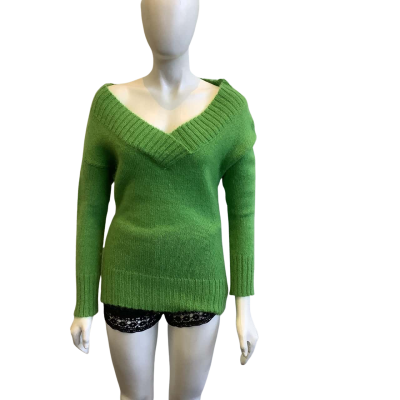 Guess Women's Size XS-S Wool & Mohair Blend Off The Shoulder Knit Jumper Green 