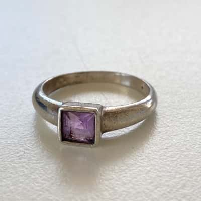 925 Sterling Silver Purple Crystal Ring 