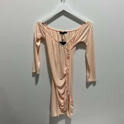 Pretty Little Thing Shape Slinky Ruched Detail Bardot Women’s Dress /  Pink /  Size 8 / Tags Still Attached