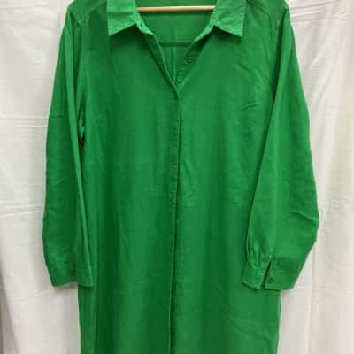  Womens Grae Linen Size 14 Casual Shirt Dress Green 