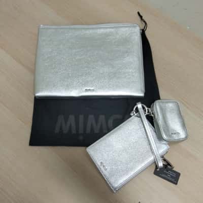 Mimco Silver Travel Duo Slim Passport Coin Key Ring Wallet Pouch 3PC NWT 