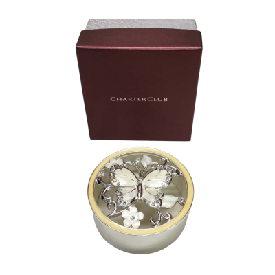 Charter Club Enamelled Butterfly Circular Metal Trinket Box - Brand New In Box