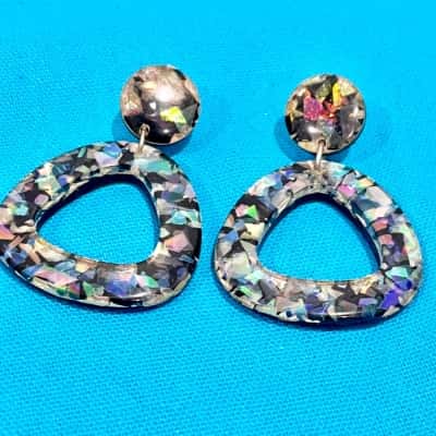 Vintage Paua Shell Drop Clip Earrings 