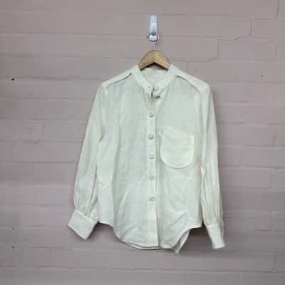 Oroton Linen Long Sleeve Blouse Size 8 