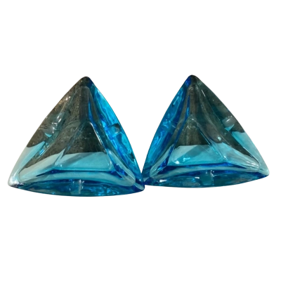 Pair of Atomic Clear Turquoise Blue Glass Ashtrays 