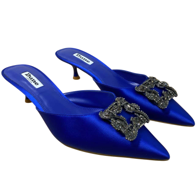 Dune London Dalani Blue Satin Brooch Open Court Mid Heels 