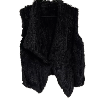  Womens  Size L Black Rabbit Fur Vest.