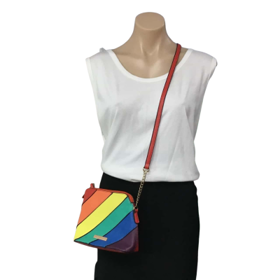 Colette Hayman Womens Rainbow Coloured Striped Cross Body Bag with Tassel