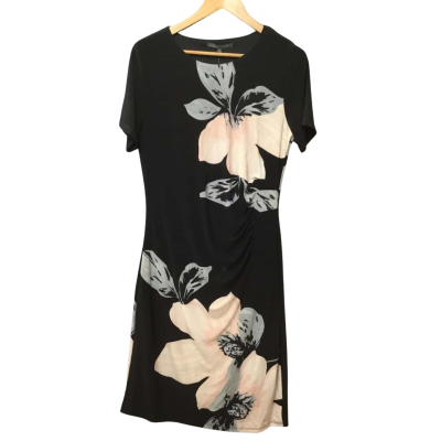 Liz Jordan Women's  Size M Black & Pink Floral Midi Dress 