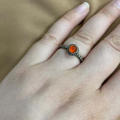  Womens Silver Tone Ball Ring with Orange Centre