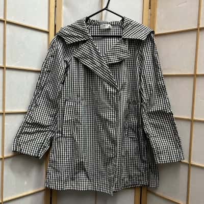  MELA SELECT Women's Size 10 Hooded Jacket Black / Checked / White 