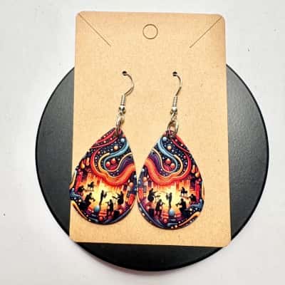 Beautiful Handpainted Jazz Musicians Teardrop Hook Earrings 