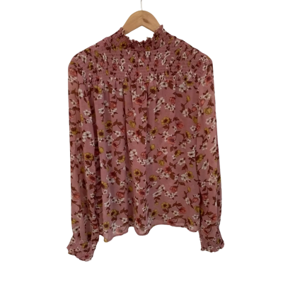 White Closet Womens  Size 10 Long Sleeve Top Floral / Pink  