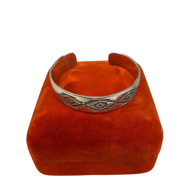  Womens 925 Sterling Silver Cuff Bangle Oxidised Geometric Design