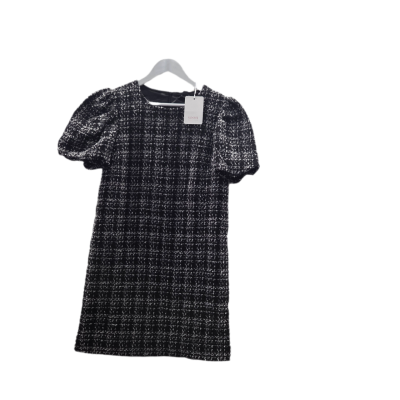 Soon Maternity Ariel Tweed Mini Dress Black White Puff Sleeve Size M NWT
