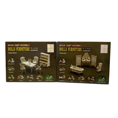 Wood Craft Assembly Dolls Furniture In 1/12 Scale-  Dining Room Set and Bathroom Set